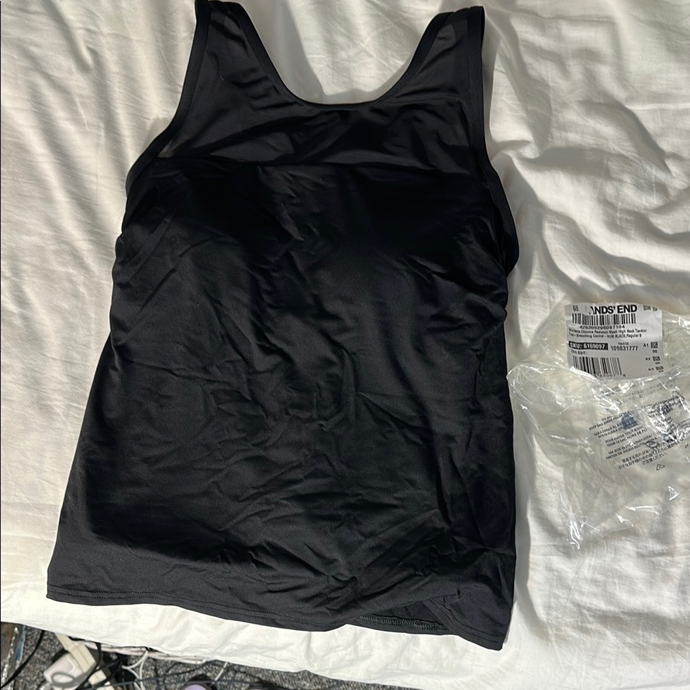 NWT Lands' End Black Mest High Neck Top Tankini Smoothing Control size 8